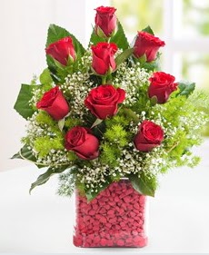 Cam içerisinde 9 adet kırmızı gül  Erzincan çiçek yolla , çiçek gönder , çiçekçi  