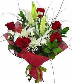 1 dal kazablanka 5 kırmızı gül buketi  Erzincan internetten çiçek siparişi 