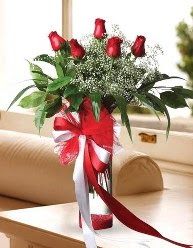 Camda 5 kırmızı gül tanzimi  Erzincan çiçek online çiçek siparişi 