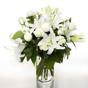  Erzincan 14 şubat sevgililer günü çiçek  1 dal cazablanca 7 adet beyaz gül vazosu