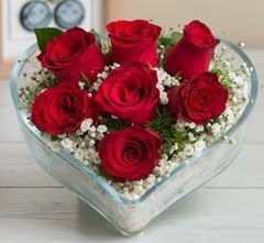 Kalp içerisinde 7 adet kırmızı gül  Erzincan 14 şubat sevgililer günü çiçek 