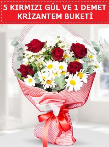 5 adet kırmızı gül ve krizantem buketi  Erzincan çiçek servisi , çiçekçi adresleri 